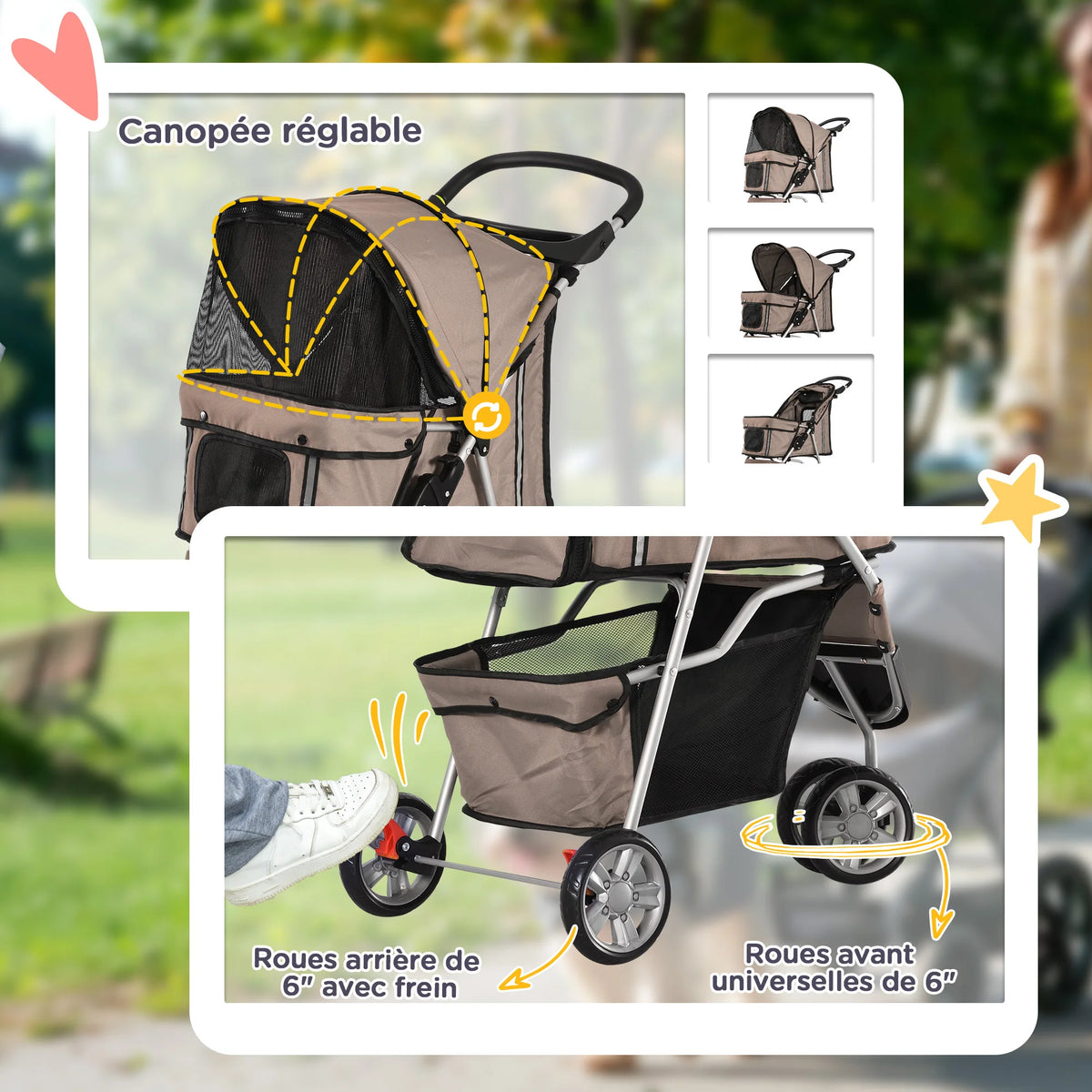 Poussette Pliable pour Chien et Chat - Panier & Porte-Gobelet