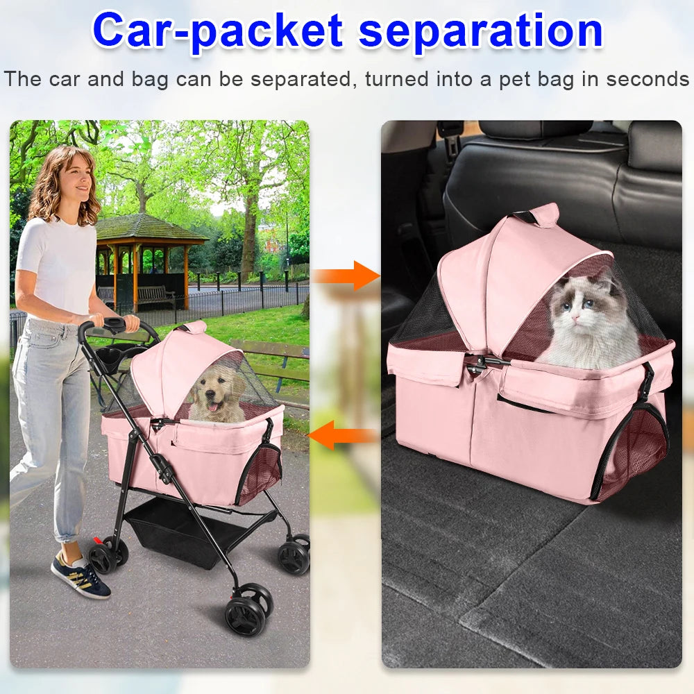 Poussette Pliable pour Chien et Chat avec Frein - 5 Coloris