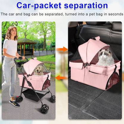 Poussette Pliable pour Chien et Chat avec Frein - 5 Coloris