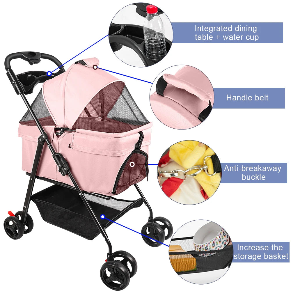 Poussette Pliable pour Chien et Chat avec Frein - 5 Coloris