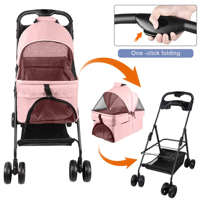 Poussette Pliable pour Chien et Chat avec Frein - 5 Coloris