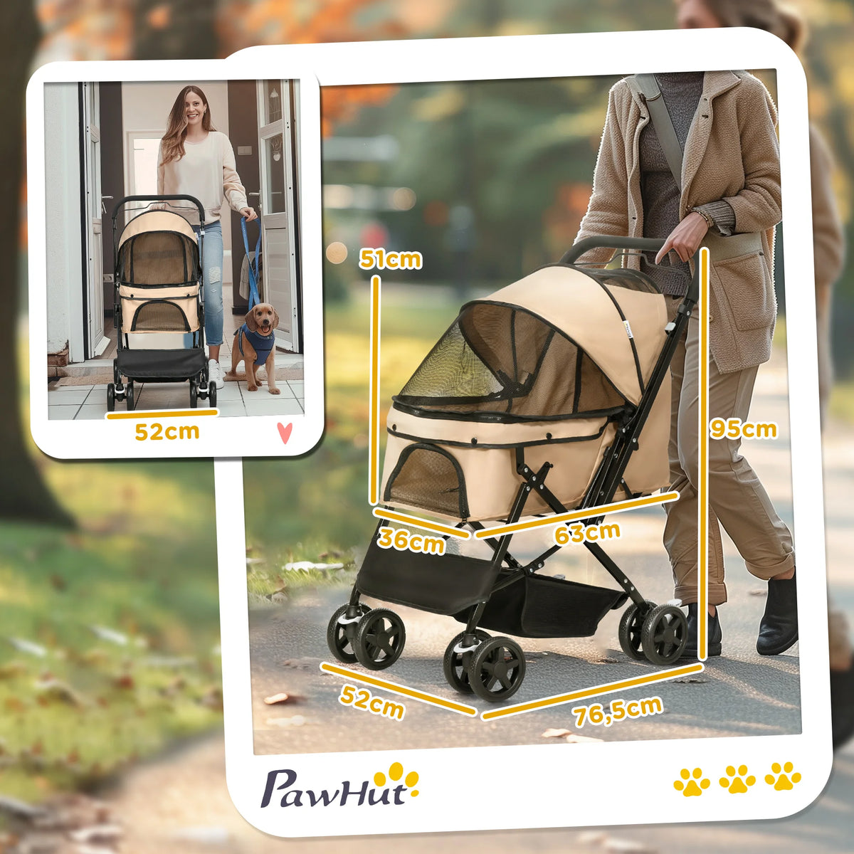Poussette pour Chien avec Poignée Réversible - Marron
