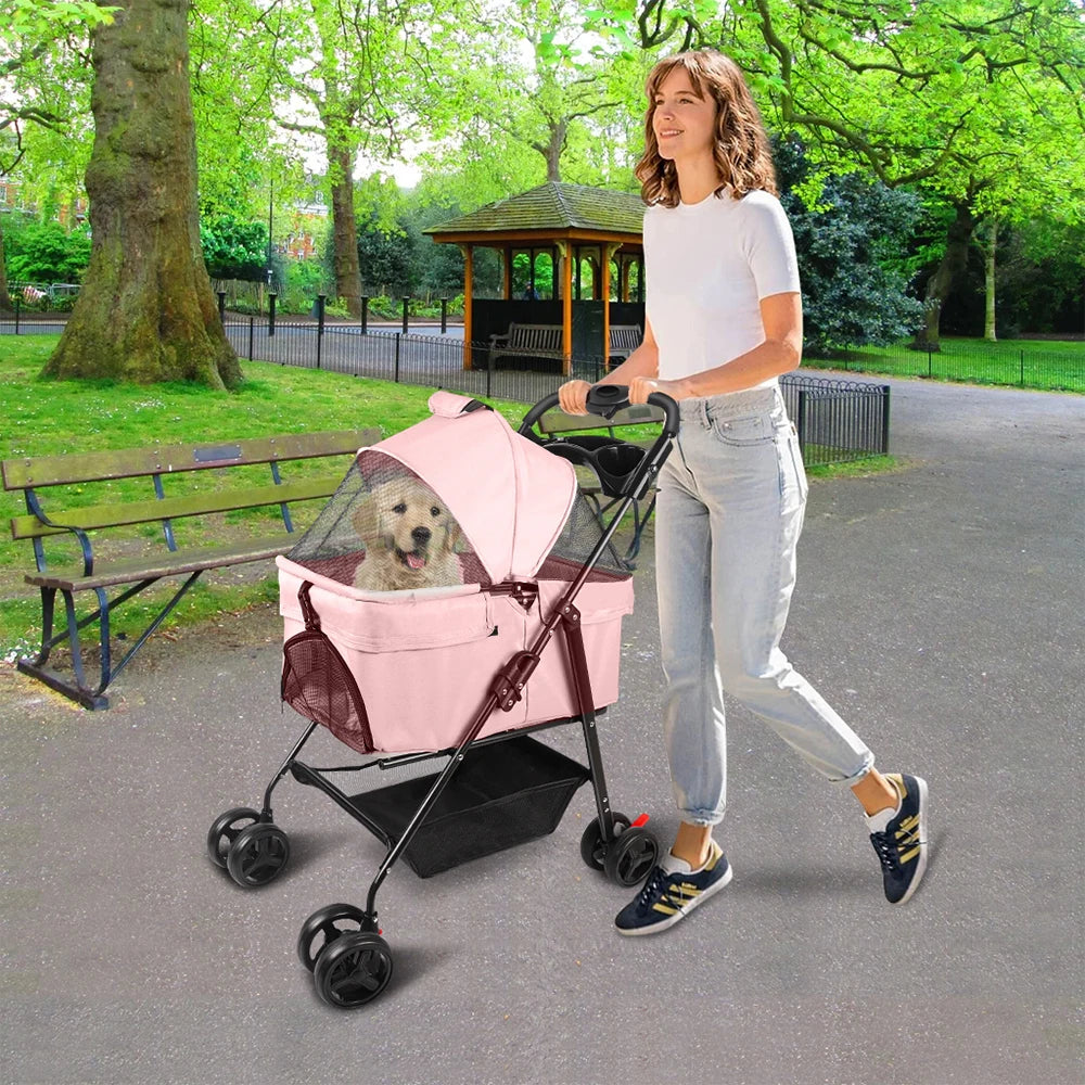 Poussette Pliable pour Chien et Chat avec Frein - 5 Coloris