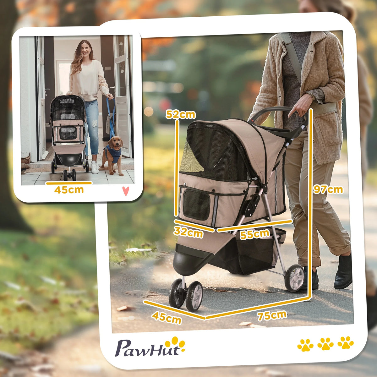 Poussette Pliable pour Chien et Chat - Panier & Porte-Gobelet